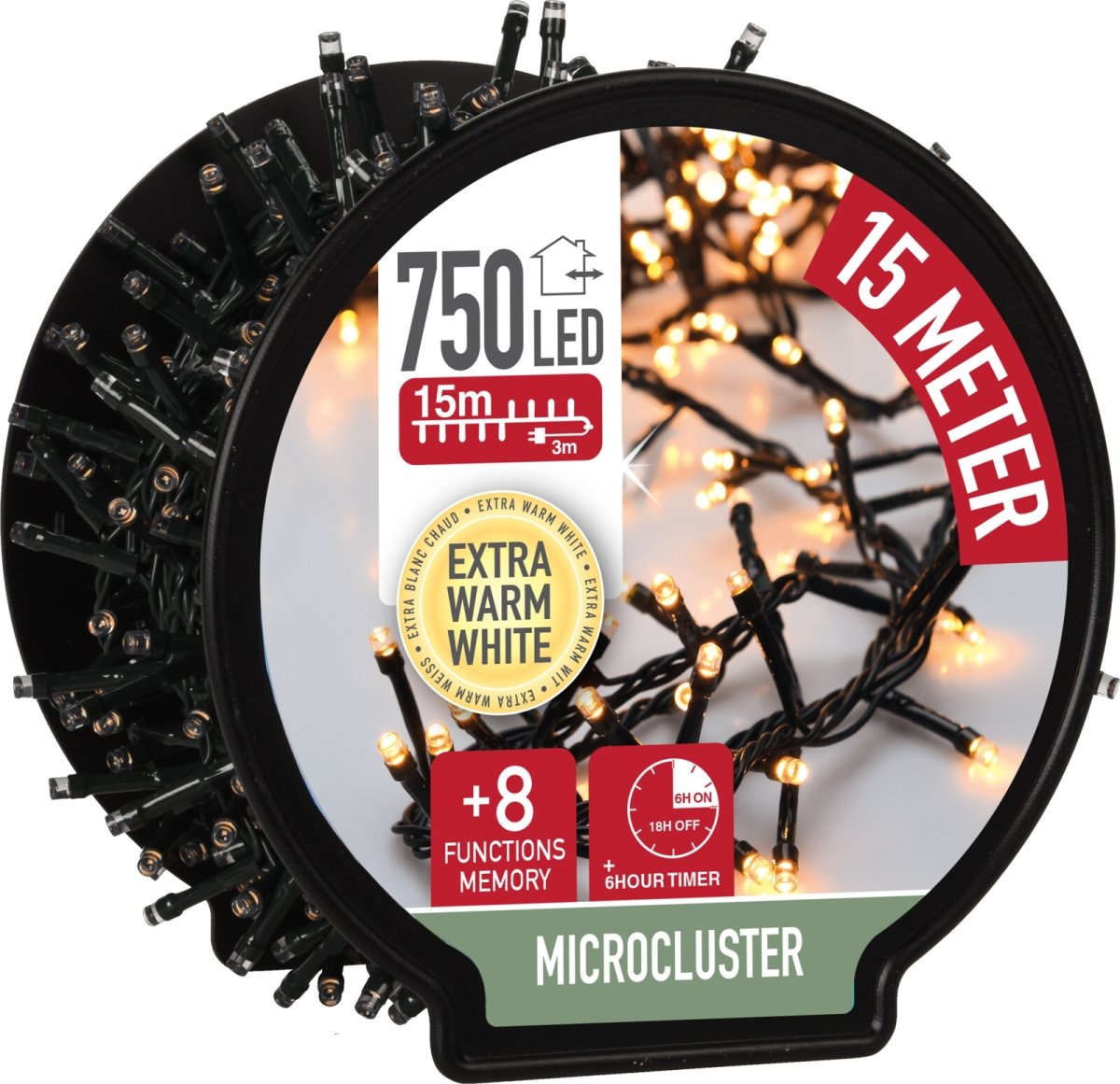 Lyskæde m/kabelrulle 750 Mikro LED, 15M, varm hvid