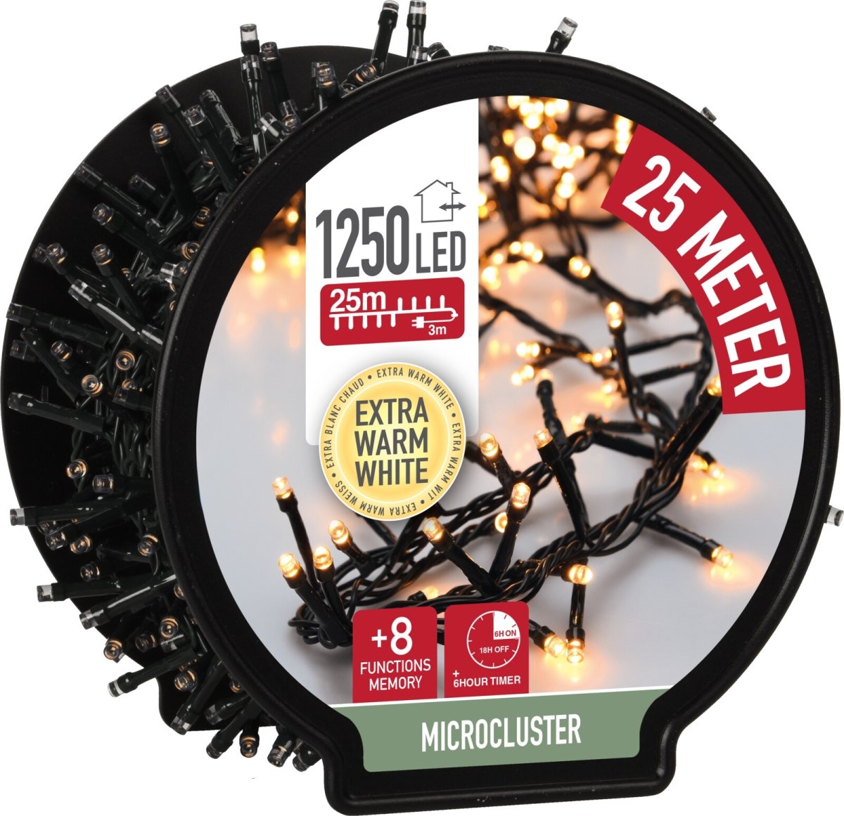 Lyskæde m/kabelrulle 1250 Mikro LED 25M, varm hvid