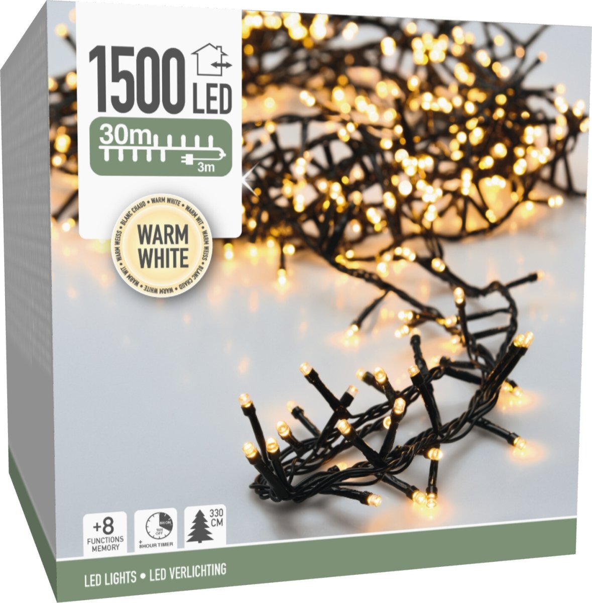 Cluster Lyskæde m/1500 Mikro LED, 30M, varm hvid