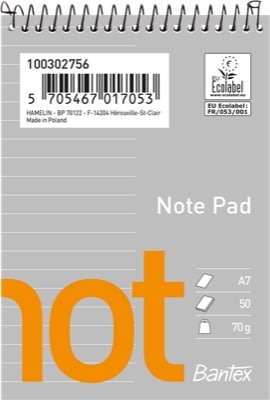 Bantex Not Spiralblok | A7 | Linjeret | 50 ark