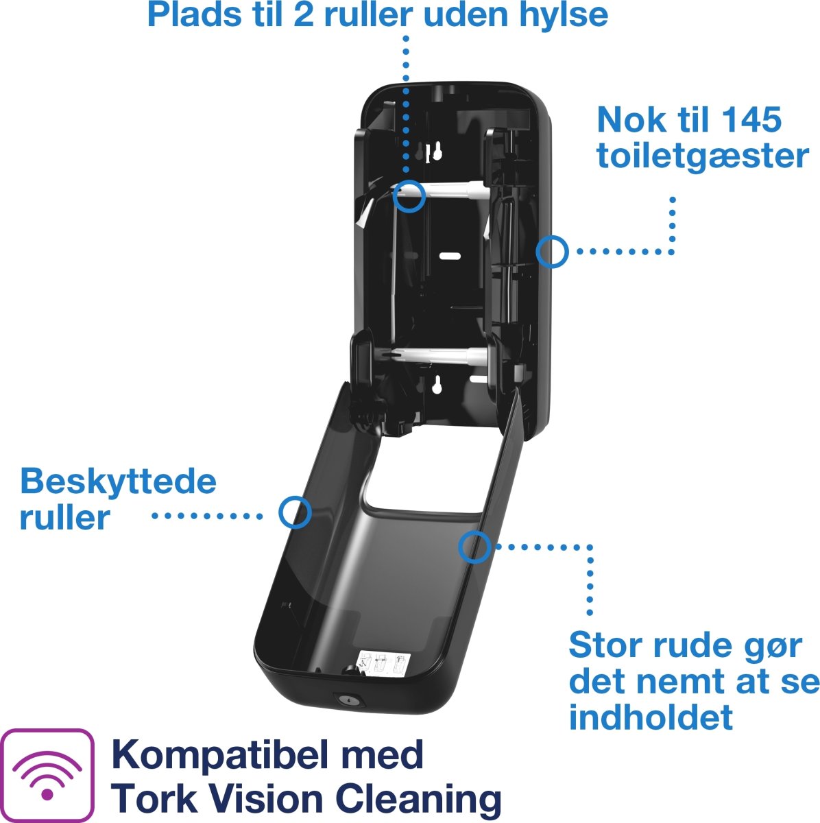 Tork T7 Dispenser Toiletpapir u/hylse, Dual, Sort