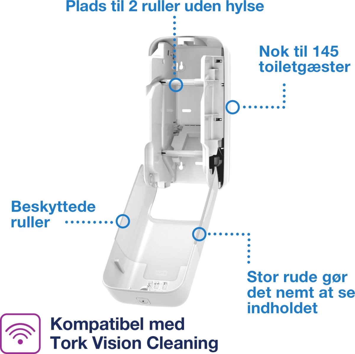 Tork T7 Dispenser Toiletpapir u/hylse, Dual, Hvid