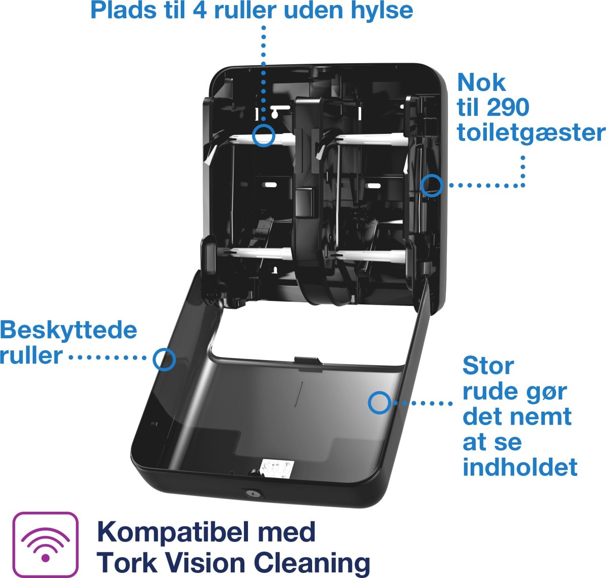 Tork T7 Dispenser Toiletpapir u/hylse Quadro, Sort