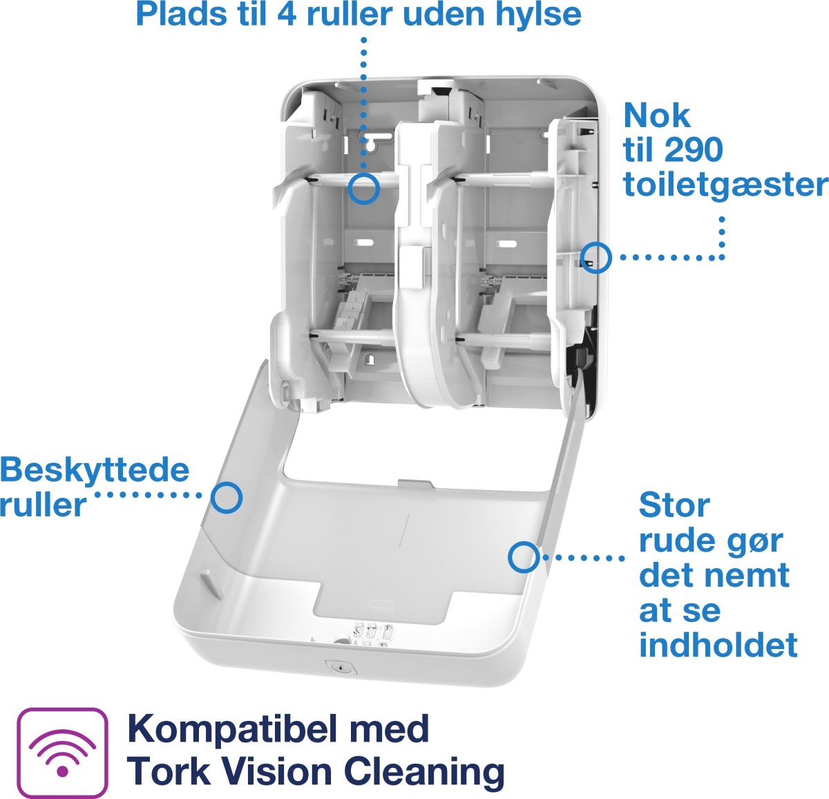 Tork T7 Dispenser Toiletpapir u/hylse Quadro, Hvid
