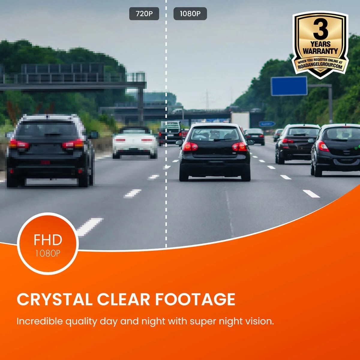 Road Angel Dash Cam bilkamera 1080p, sort