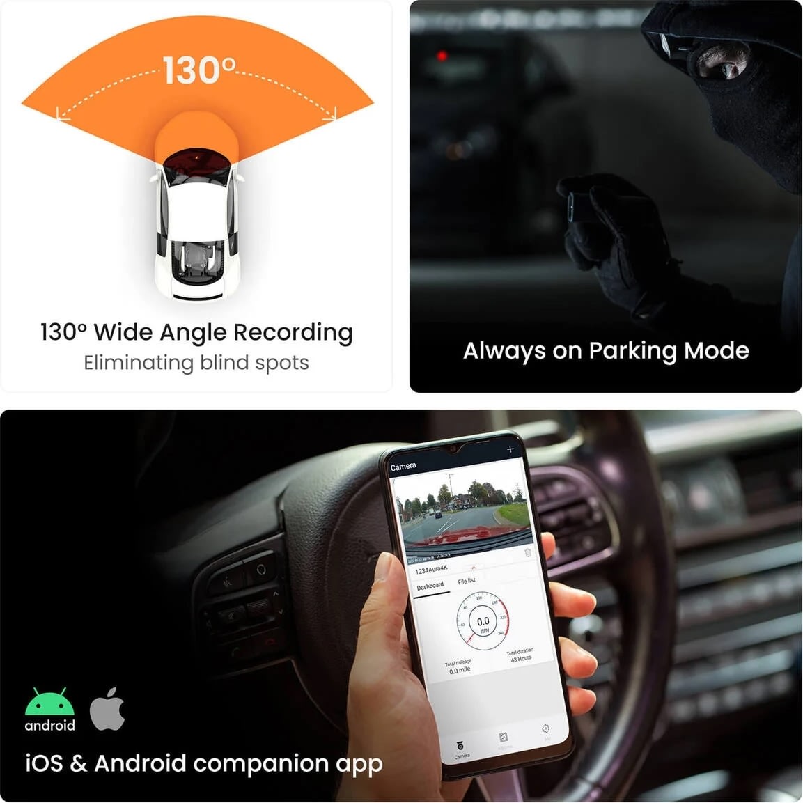 Road Angel Dash Cam bilkamera 1080p, sort
