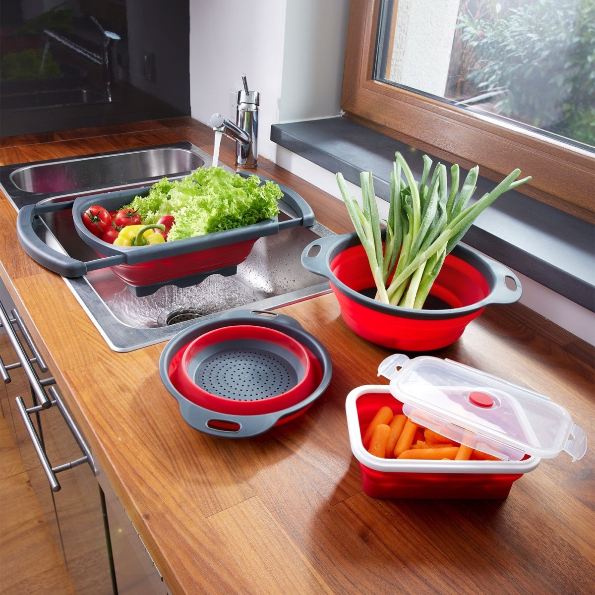 Westmark Dørslag foldbart, plast, grå/rød, Ø22cm