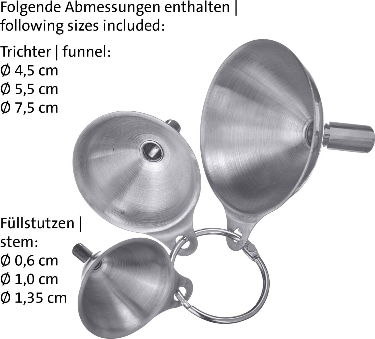 Westmark Tragtesæt 3 stk, stål, Ø4,5+5,5+7,5cm
