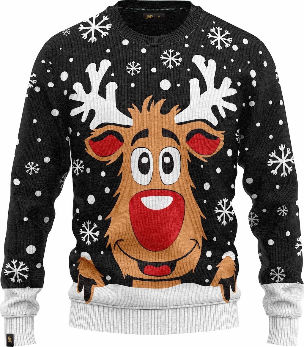Julesweater "Rudolf", Sort, Str. 2XL