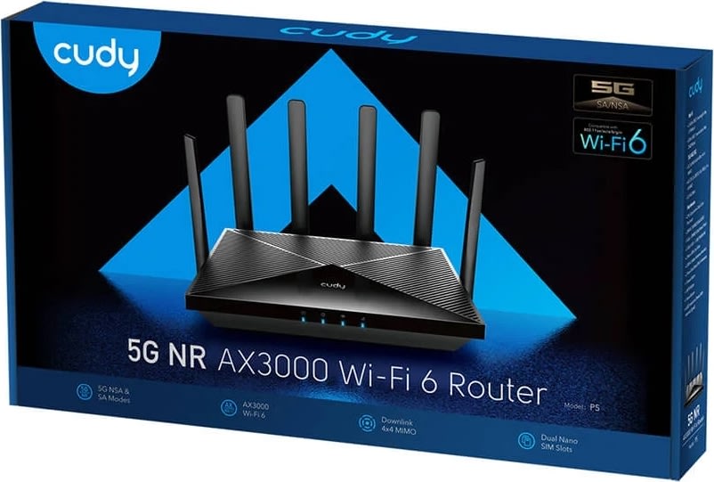 Cudy 5G Router P5 AX3000 Gigabit Dual-SIM, sort