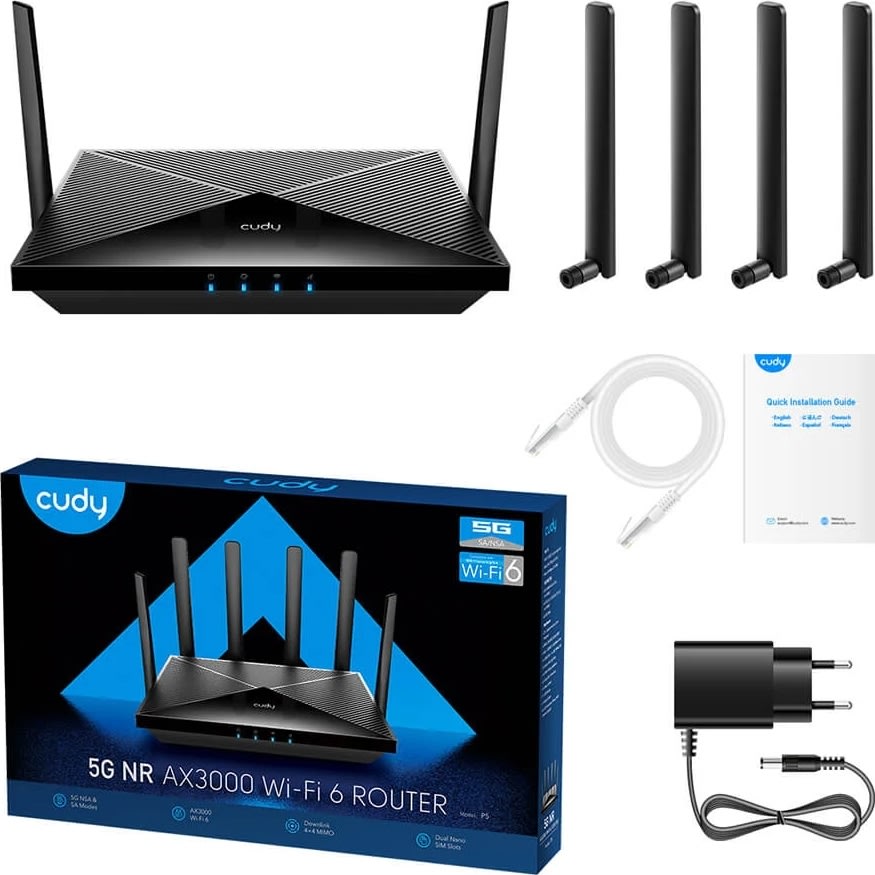 Cudy 5G Router P5 AX3000 Gigabit Dual-SIM, sort