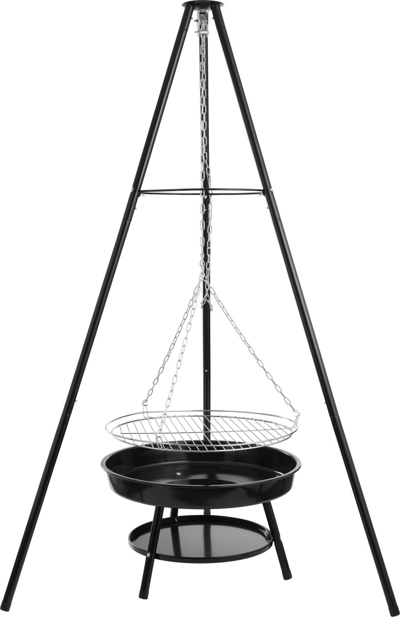 Dangrill tripod bålsted med bålfad og rist, sort