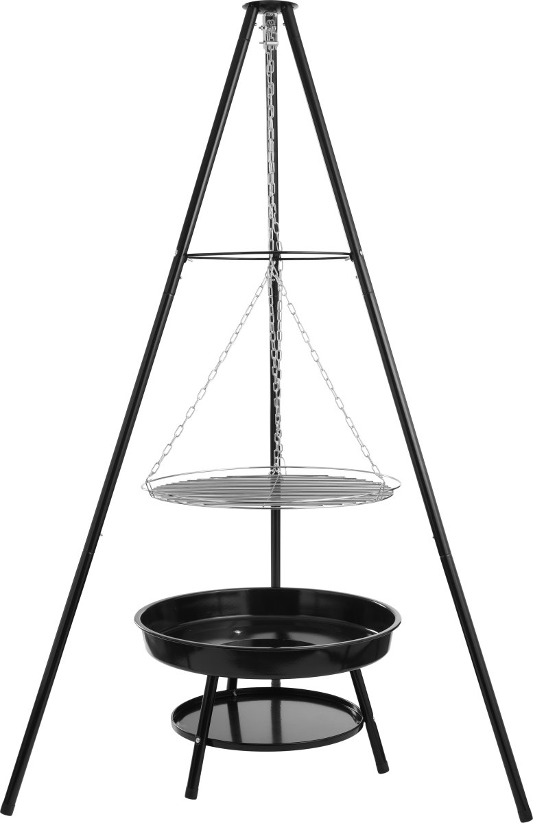 Dangrill tripod bålsted med bålfad og rist, sort