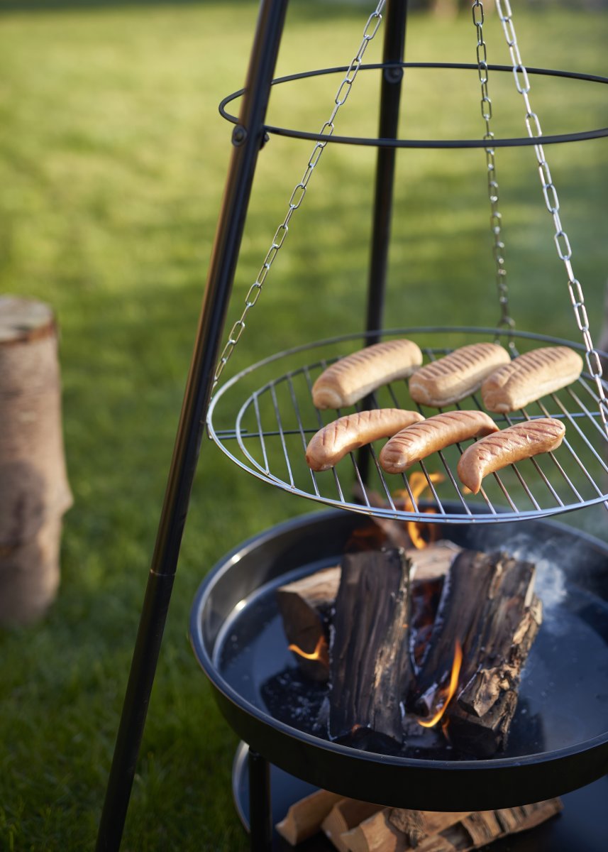 Dangrill tripod bålsted med bålfad og rist, sort