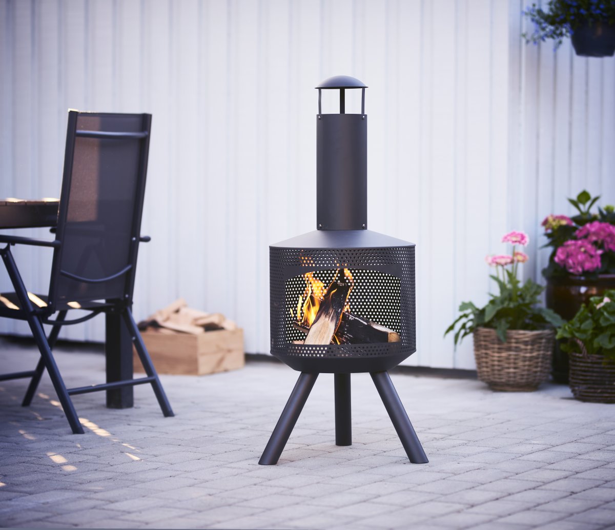 Dangrill bålsted med skorsten, sort