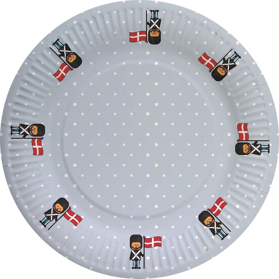 Engangstallerken, garder med flag, Ø18cm, 8 stk.