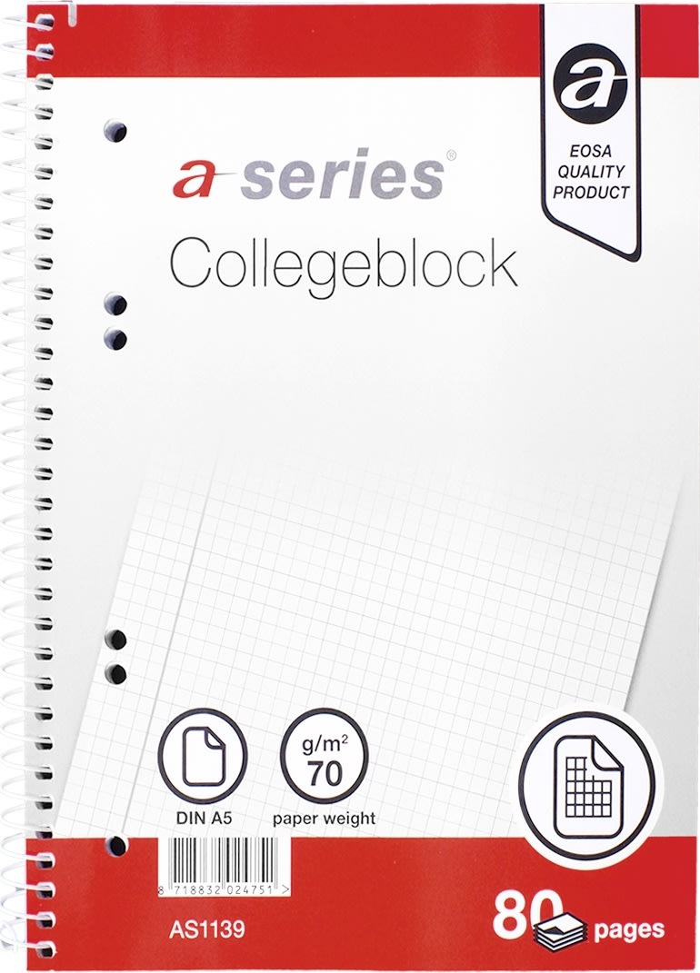 a-series Kollegieblok | A5 | Kvadreret