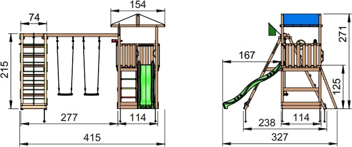 Jungle Gym Hut 2.1 legetårn m/climb & rutsjeb.