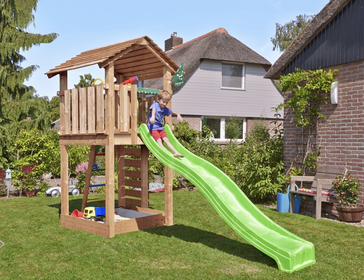 Jungle Gym Cottage 2.1 legetårn m/grøn rutsjebane