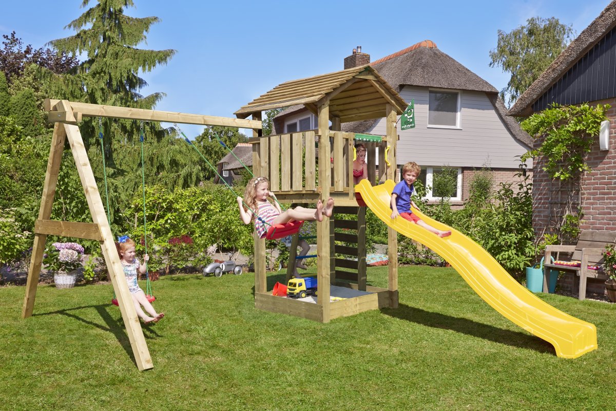 Jungle Gym Cottage 2.1 legetårn m/gynger & rutsjeb