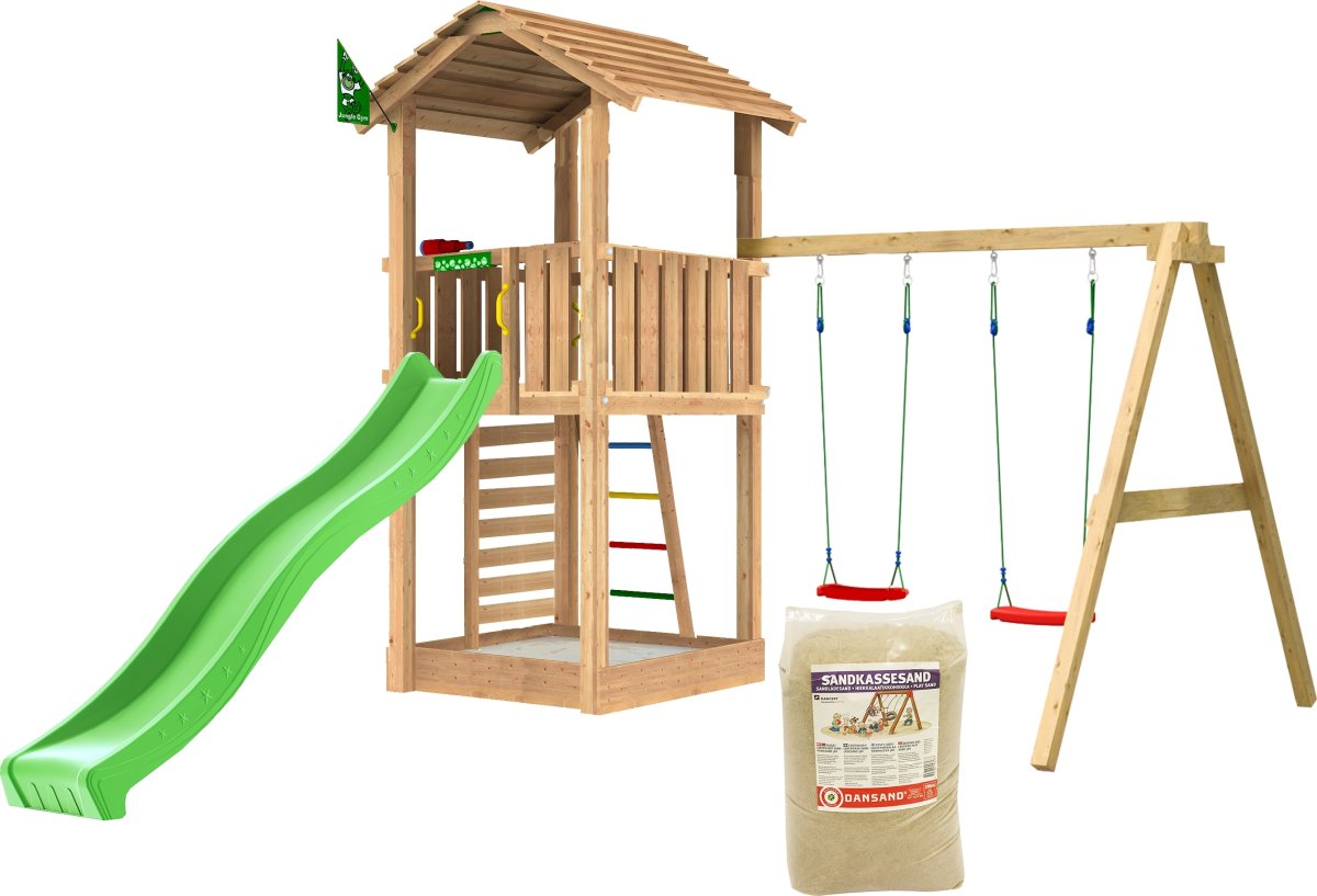 Jungle Gym Cottage 2.1 legetårn m/gynger & rutsjeb