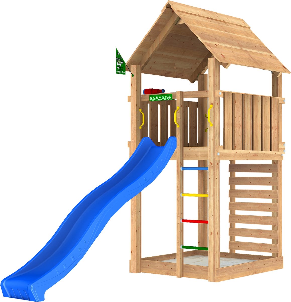 Jungle Gym Cabin 2.1 legetårn m/sand & rutsjebane