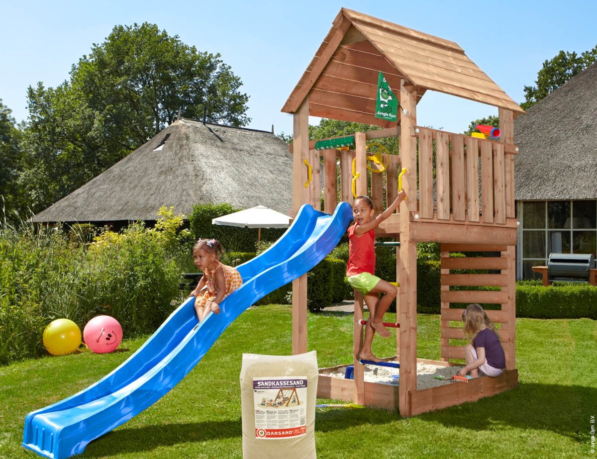 Jungle Gym Cabin 2.1 legetårn m/sand & rutsjebane
