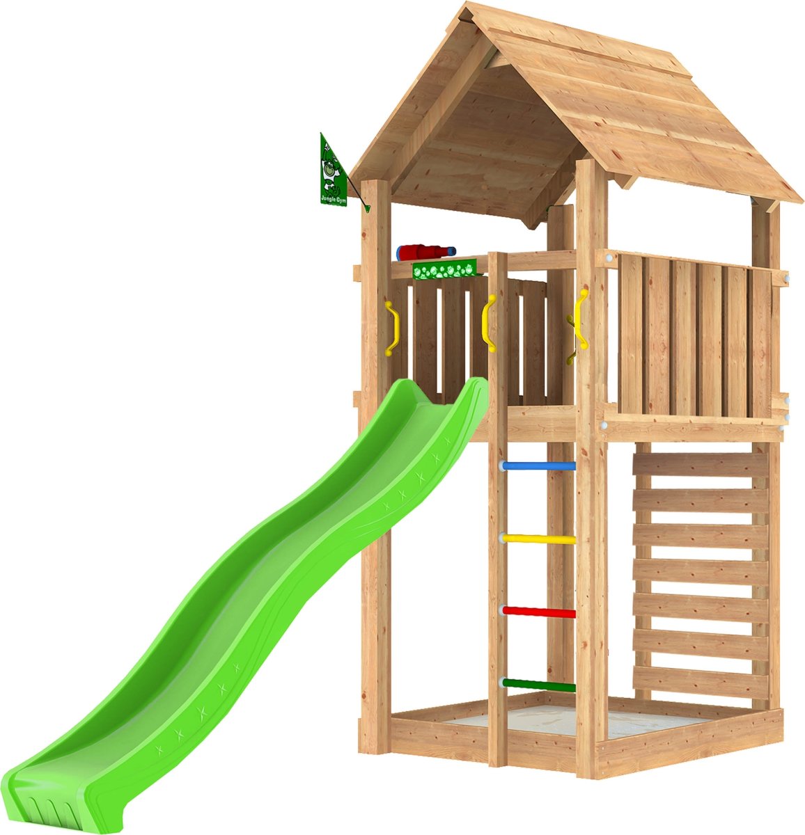 Jungle Gym Cabin 2.1 legetårn m/sand & rutsjebane
