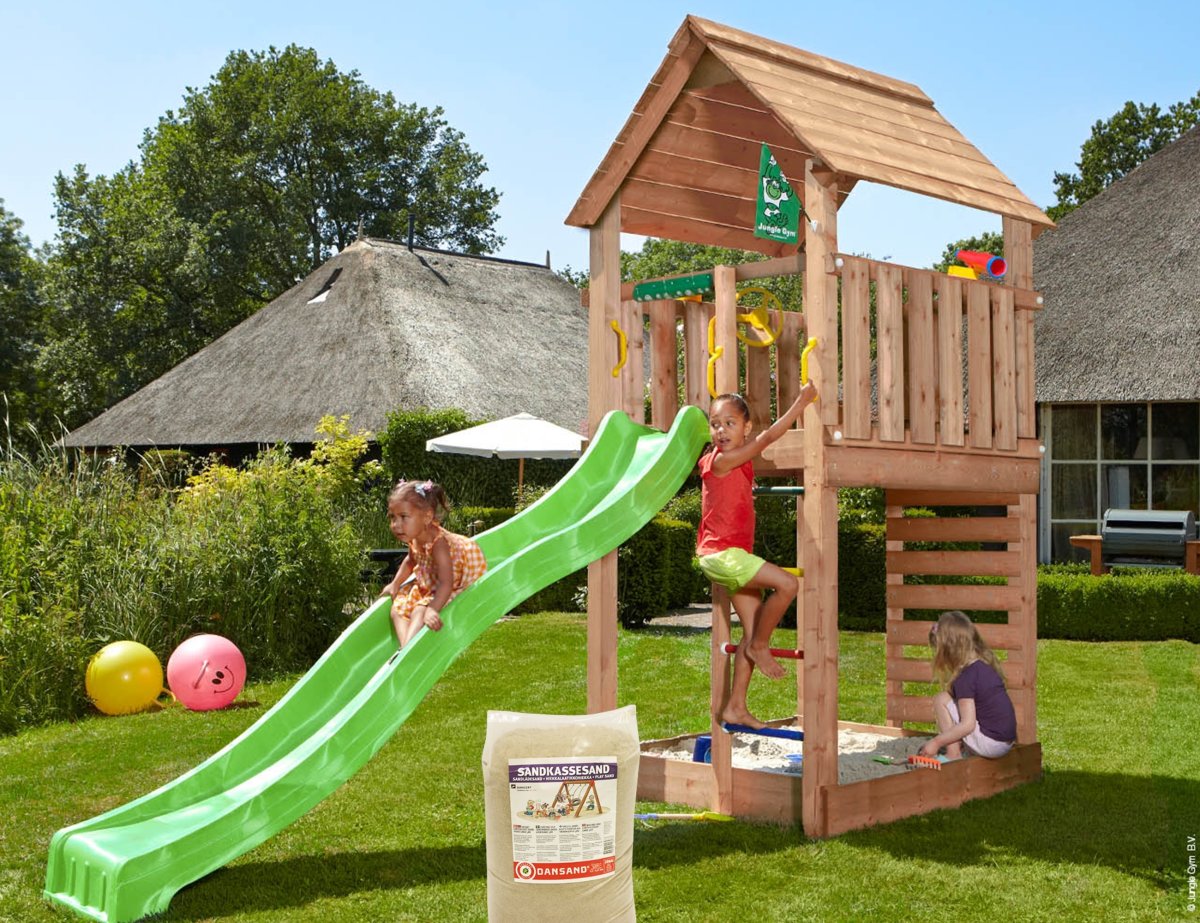 Jungle Gym Cabin 2.1 legetårn m/sand & rutsjebane