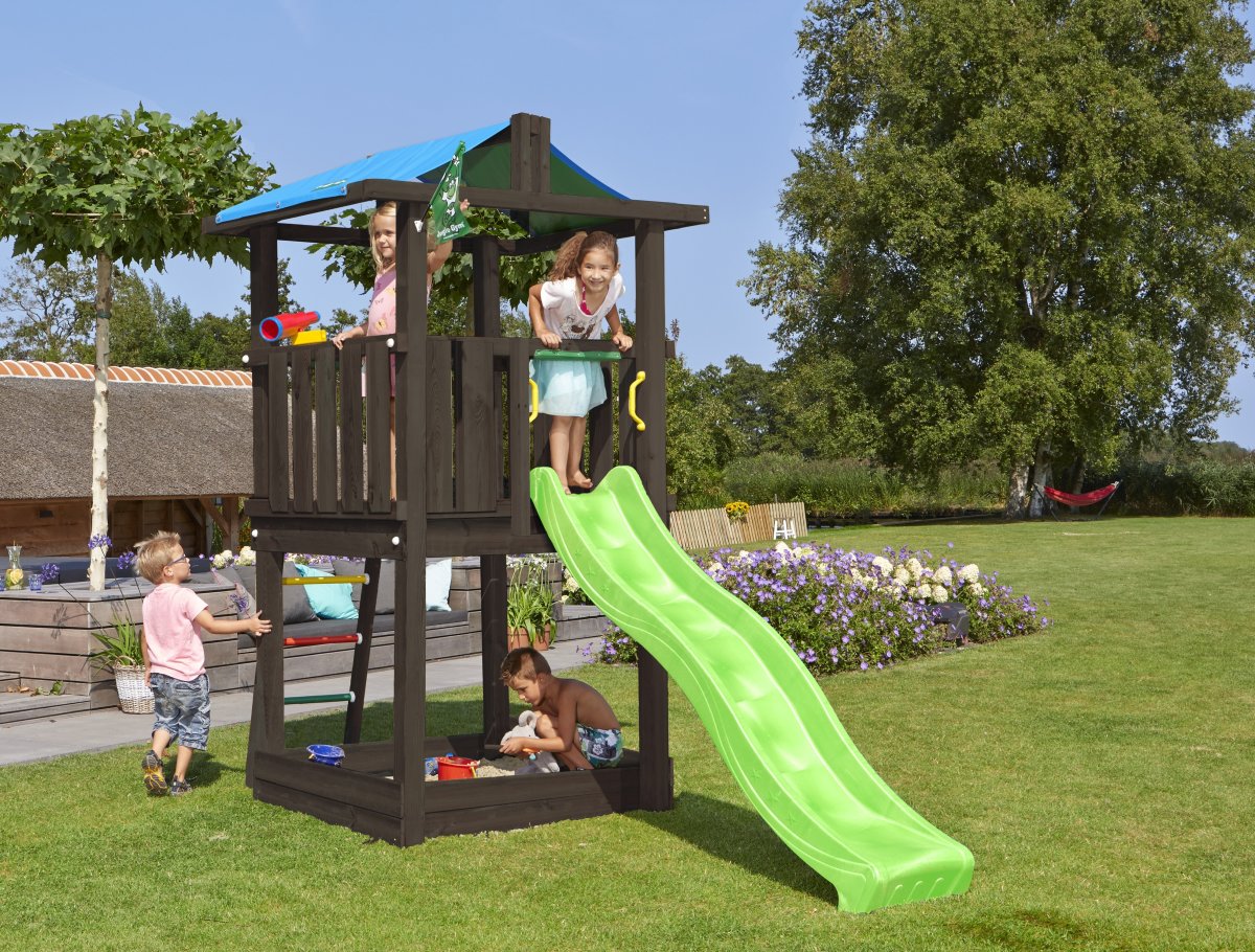 Jungle Gym Hut legetårn m/grøn rutsjebane, sort