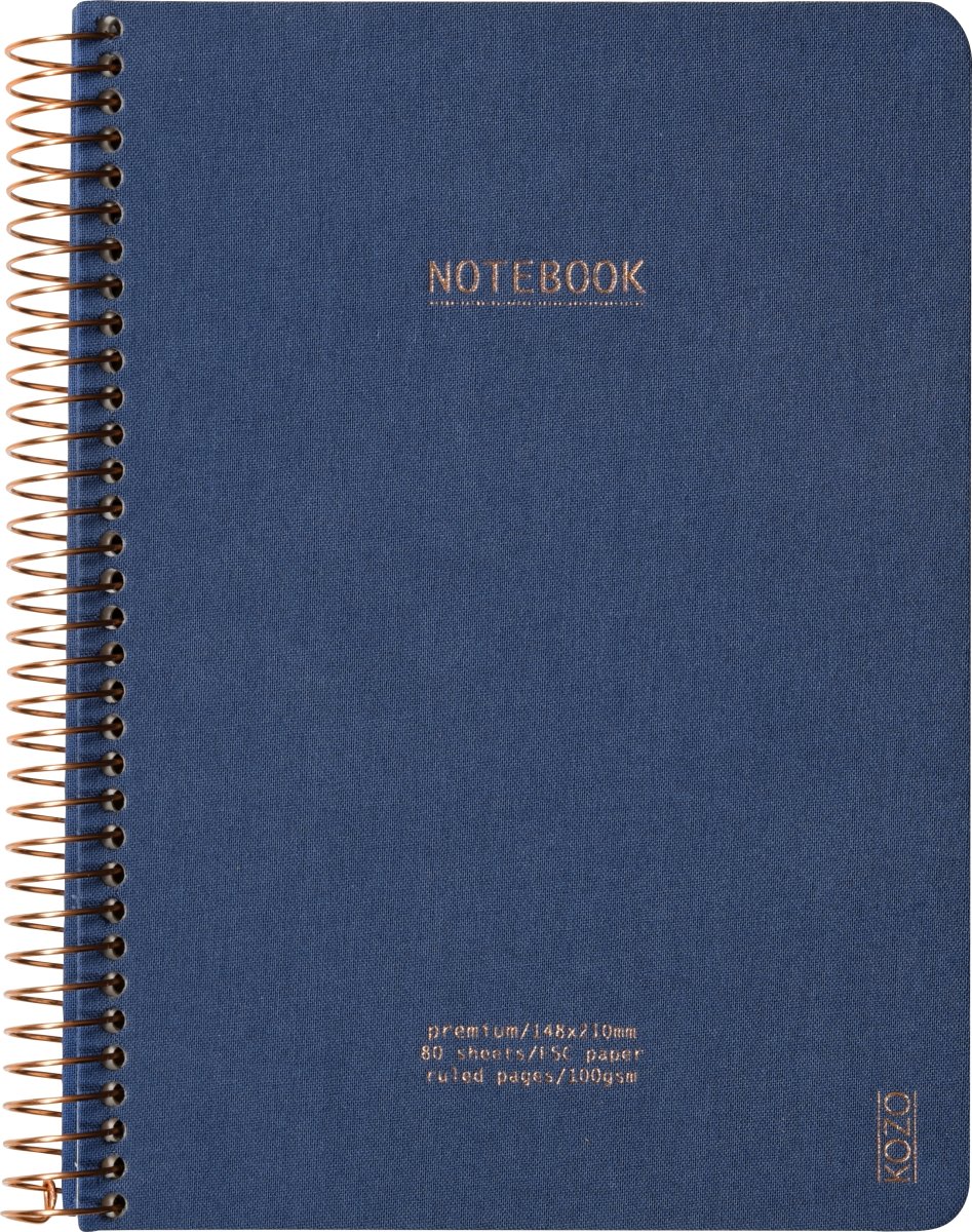 Kozo Premium Notesbog | A5 | Linjeret | Navy