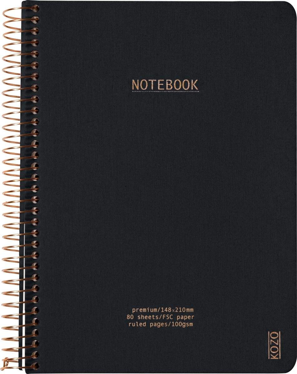 Kozo Premium Notesbog | A5 | Linjeret | Black