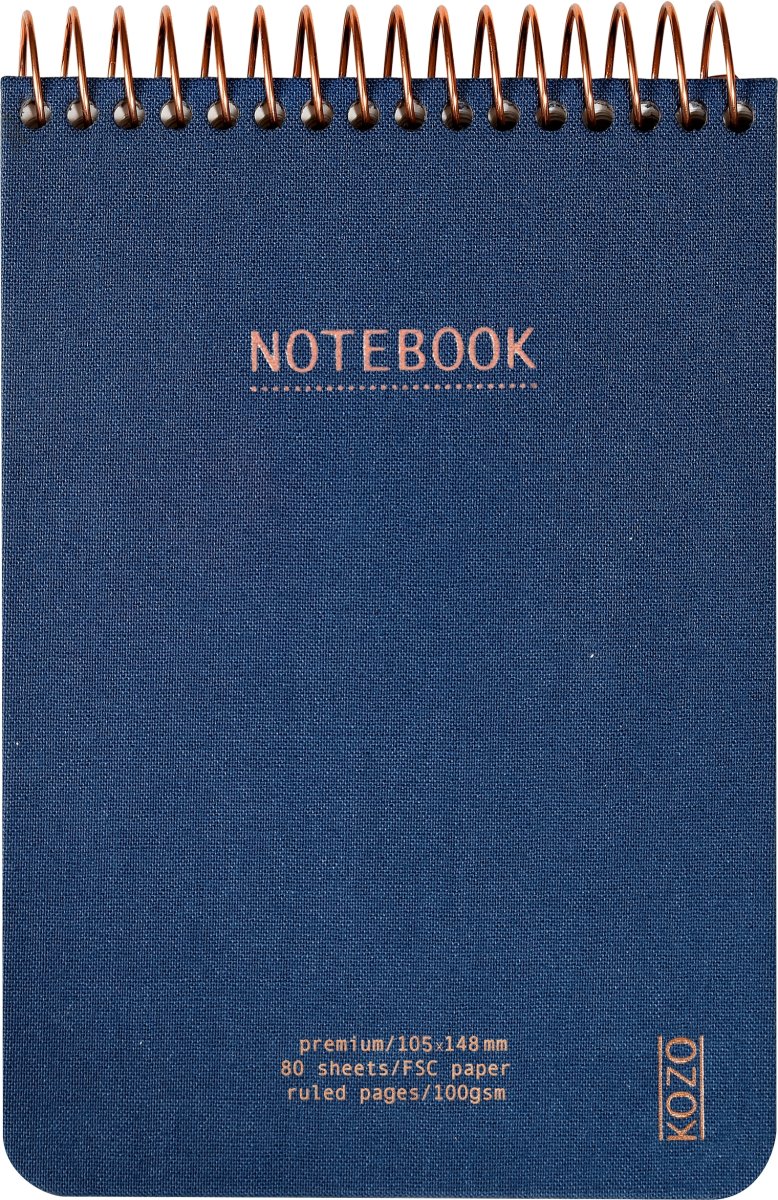 Kozo Premium Notesbog | A6 | Linjeret | Navy