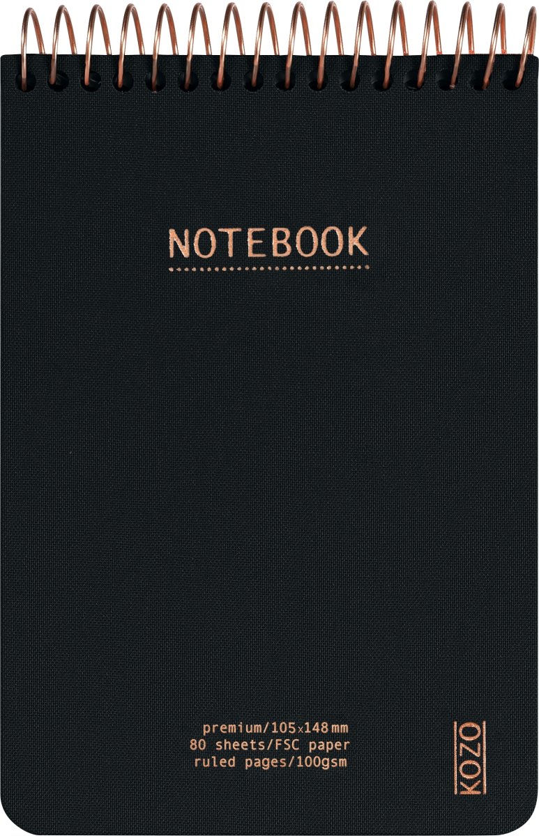 Kozo Premium Notesbog | A6 | Linjeret | Black
