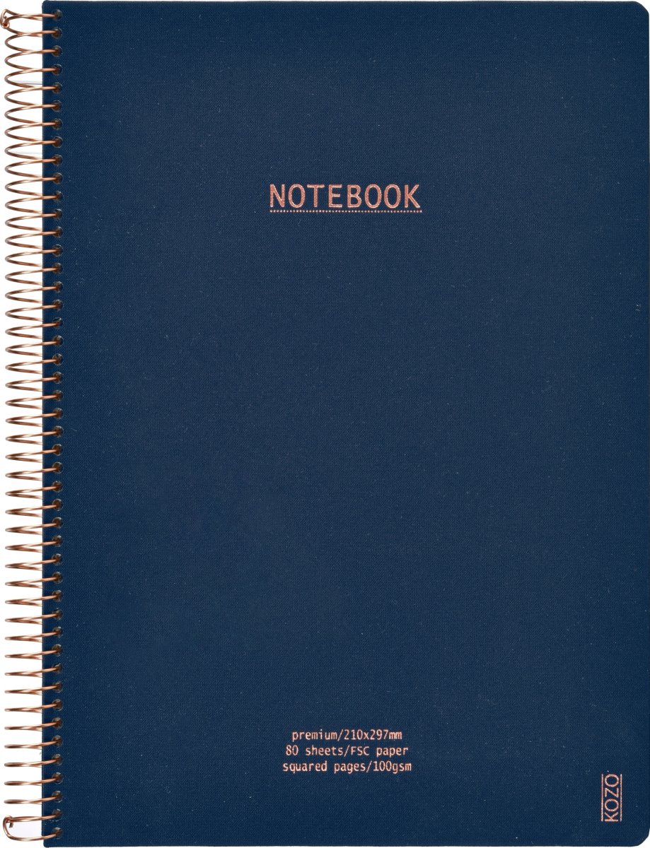 Kozo Premium Notesbog | A4 | Kvadreret | Navy