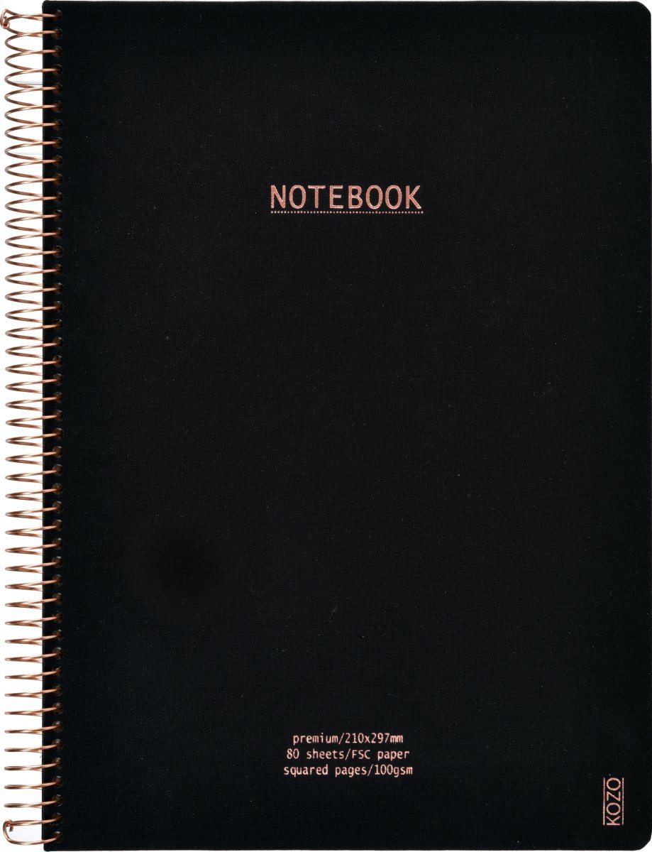 Kozo Premium Notesbog | A4 | Kvadreret | Black