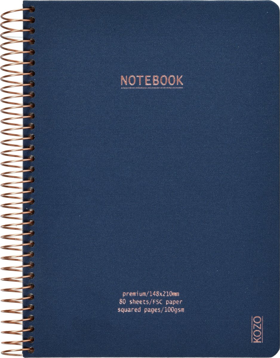 Kozo Premium Notesbog | A5 | Kvadreret | Navy