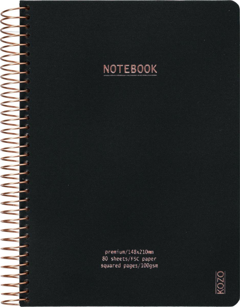 Kozo Premium Notesbog | A5 | Kvadreret | Black
