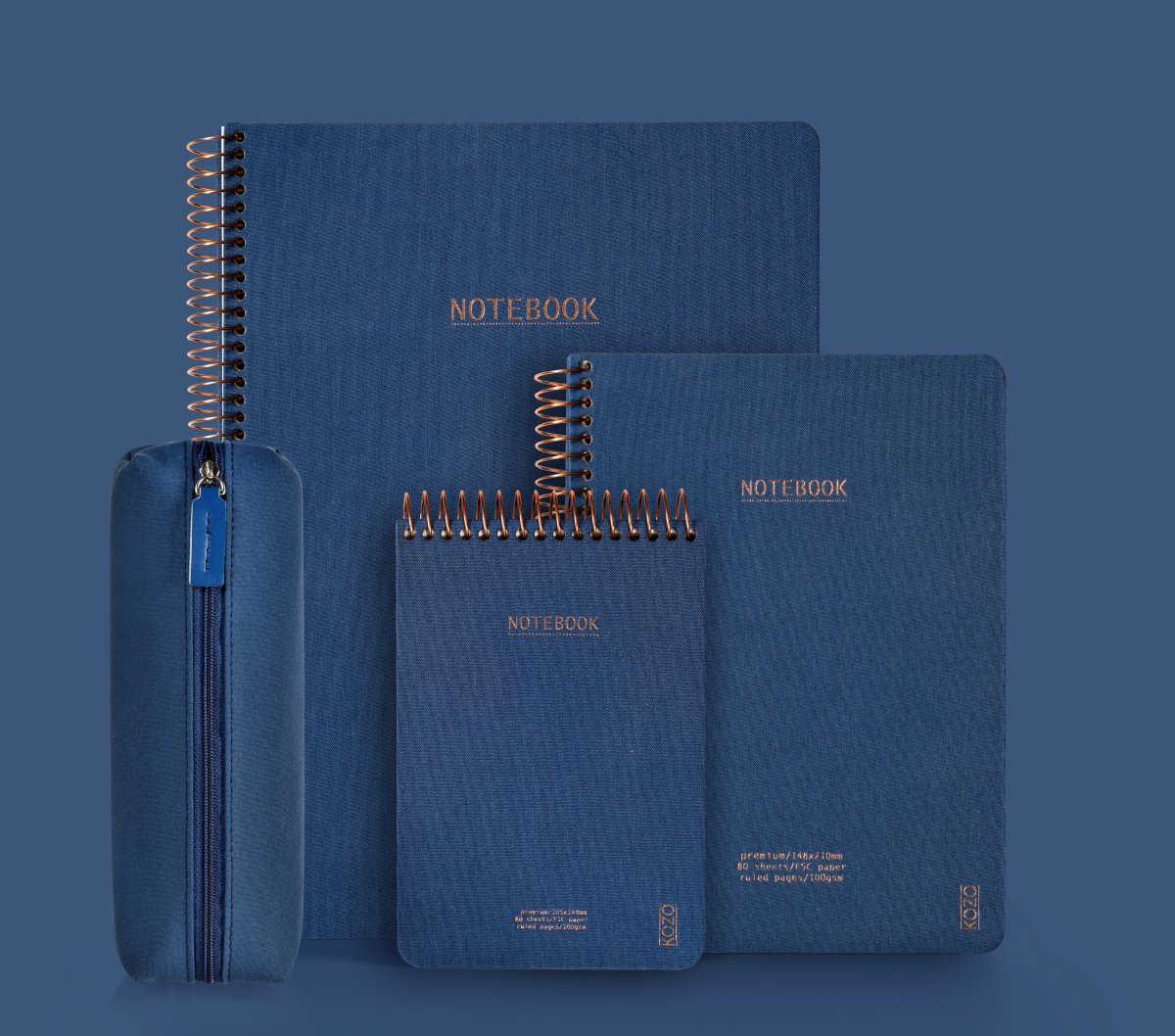Kozo Premium Notesbog | A4 | Kvadreret | Navy