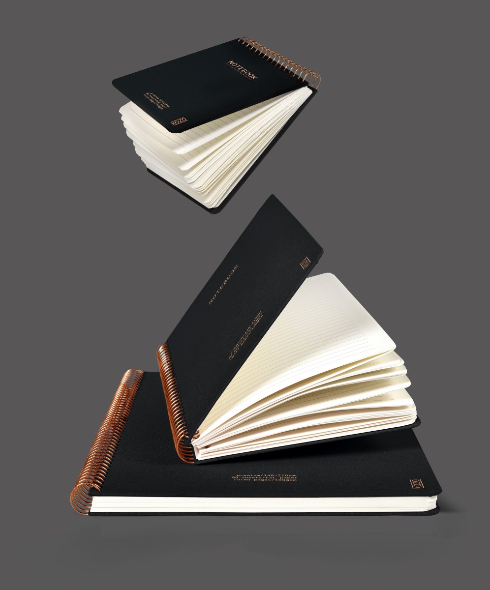 Kozo Premium Notesbog | A5 | Kvadreret | Black