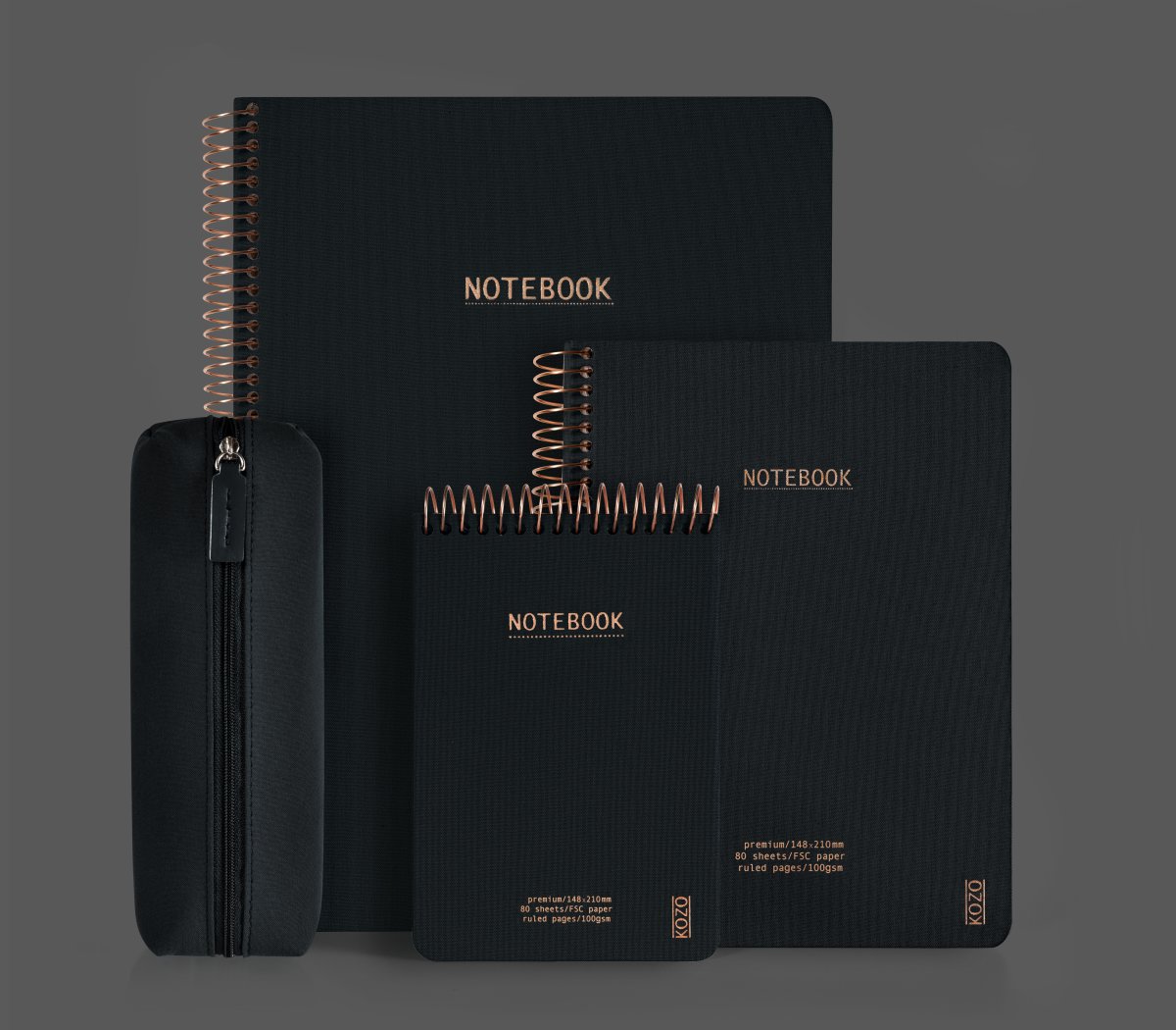 Kozo Premium Notesbog | A5 | Kvadreret | Black