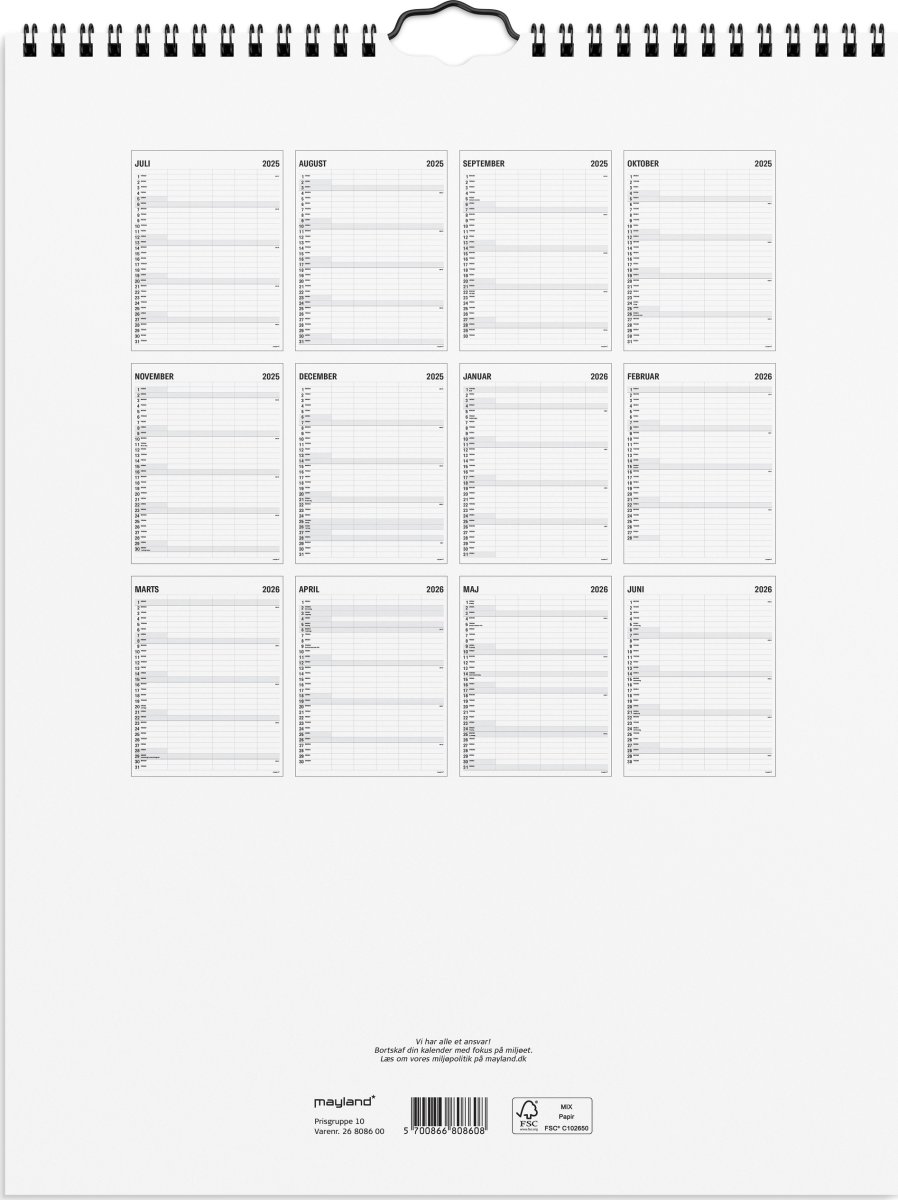 Mayland 25/26 Familiekalender, Black & White