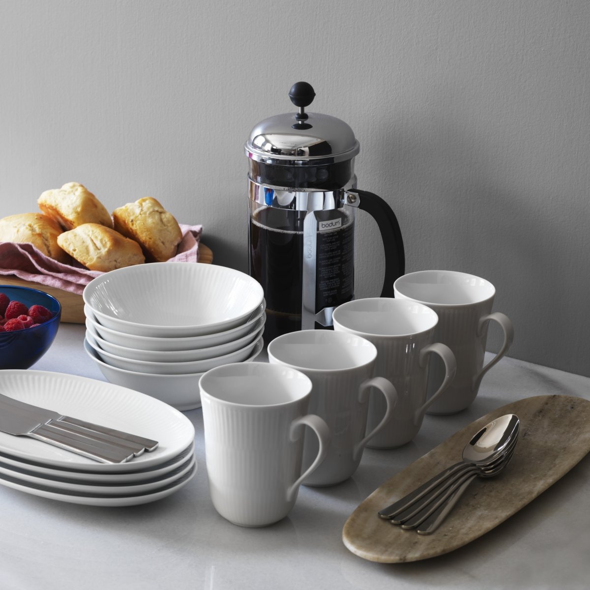 Royal Copenhagen Hvid Riflet Krus 33 cl, 2 stk