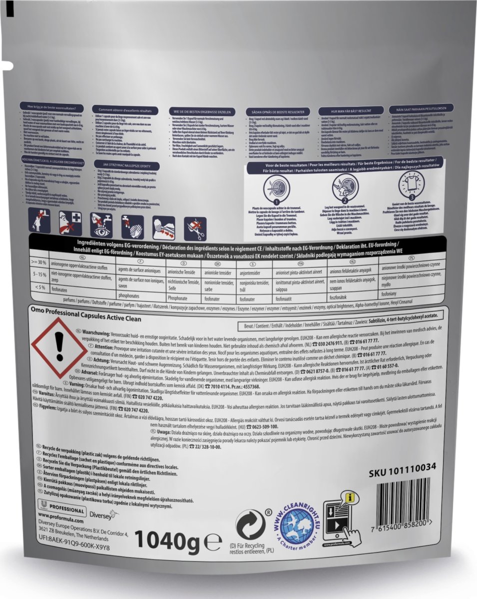 Omo Pro Active Clean 3i1 Vaskekapsler, 80 kapsler