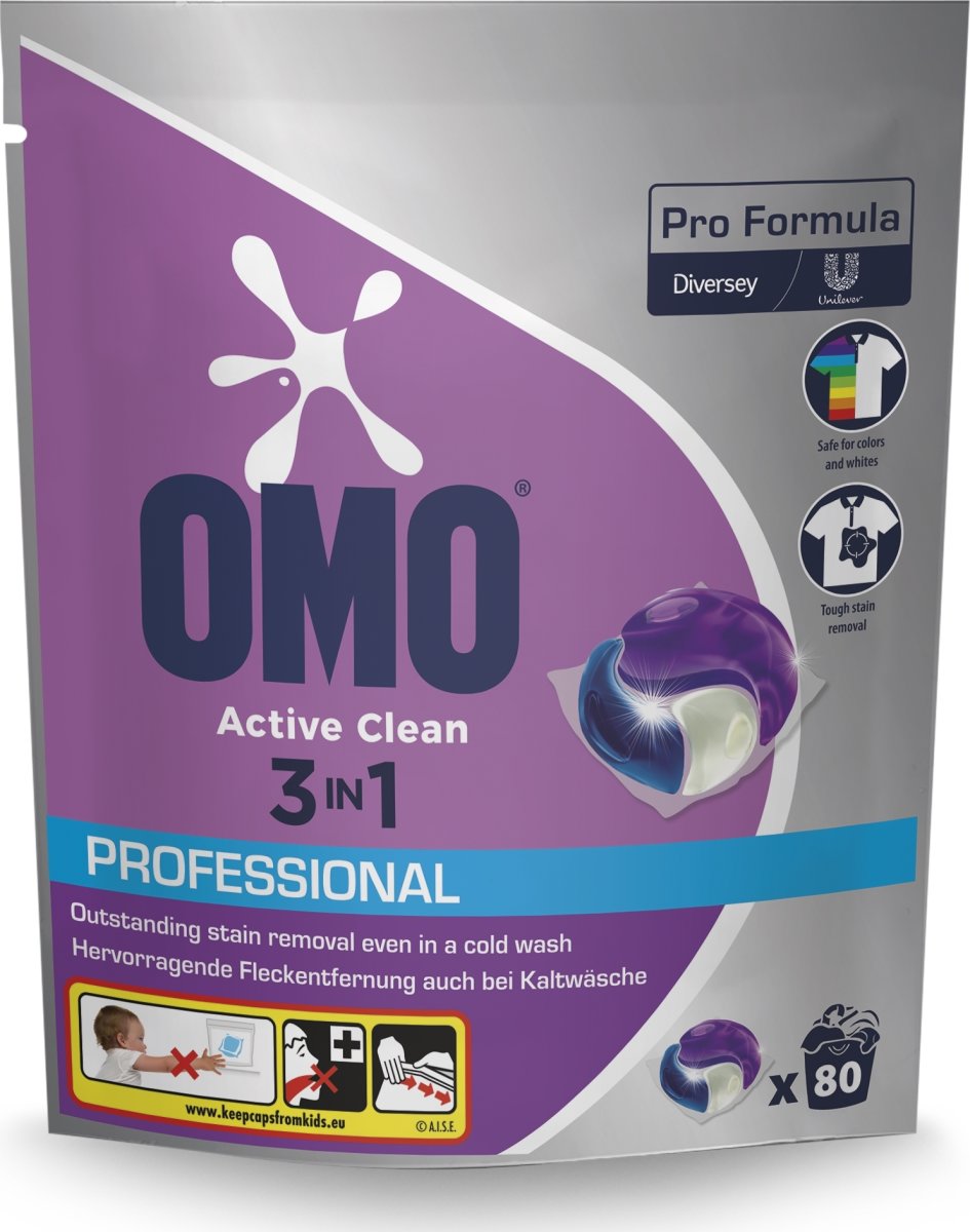Omo Pro Active Clean 3i1 Vaskekapsler, 80 kapsler