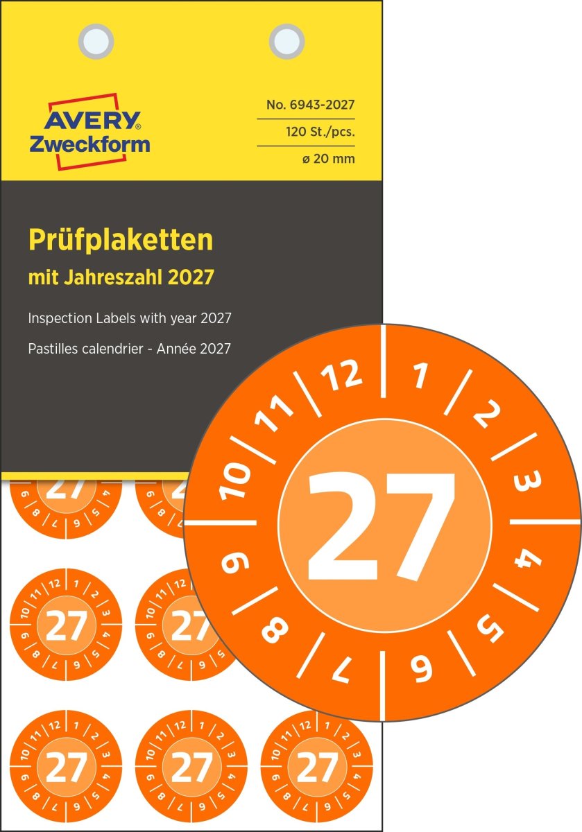 Avery 6943-2027 Inspektionsetiket Ø20mm | 120 stk.