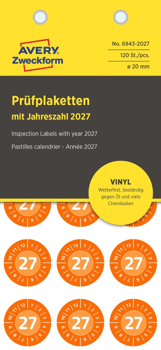 Avery 6943-2027 Inspektionsetiket Ø20mm | 120 stk.