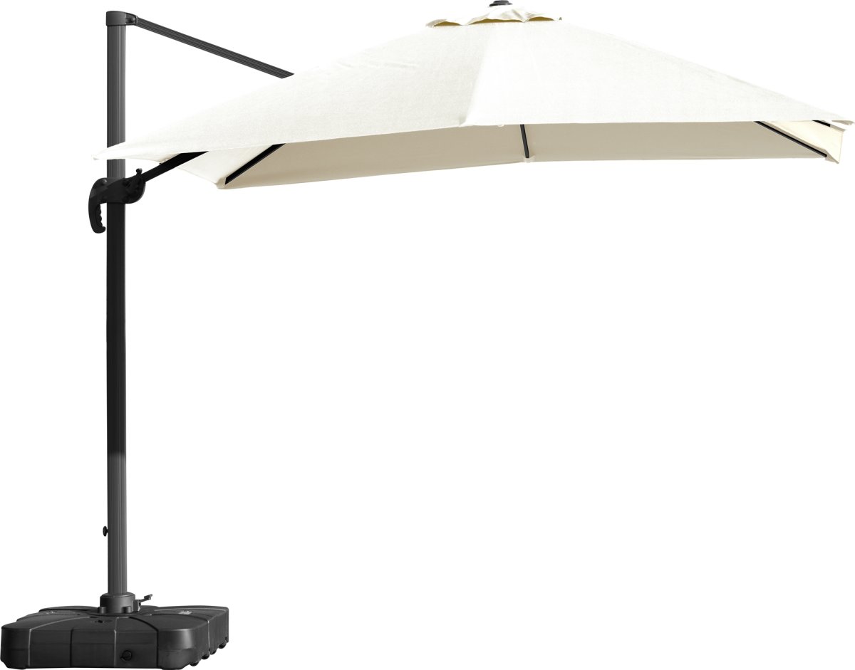 Hængeparasol 3x3m inkl. fod m/hjul+overtræk, beige