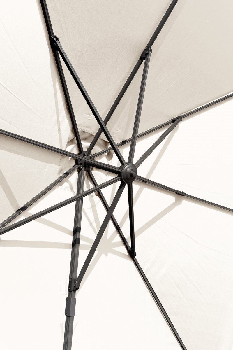 Hængeparasol 3x3m inkl. fod m/hjul+overtræk, beige