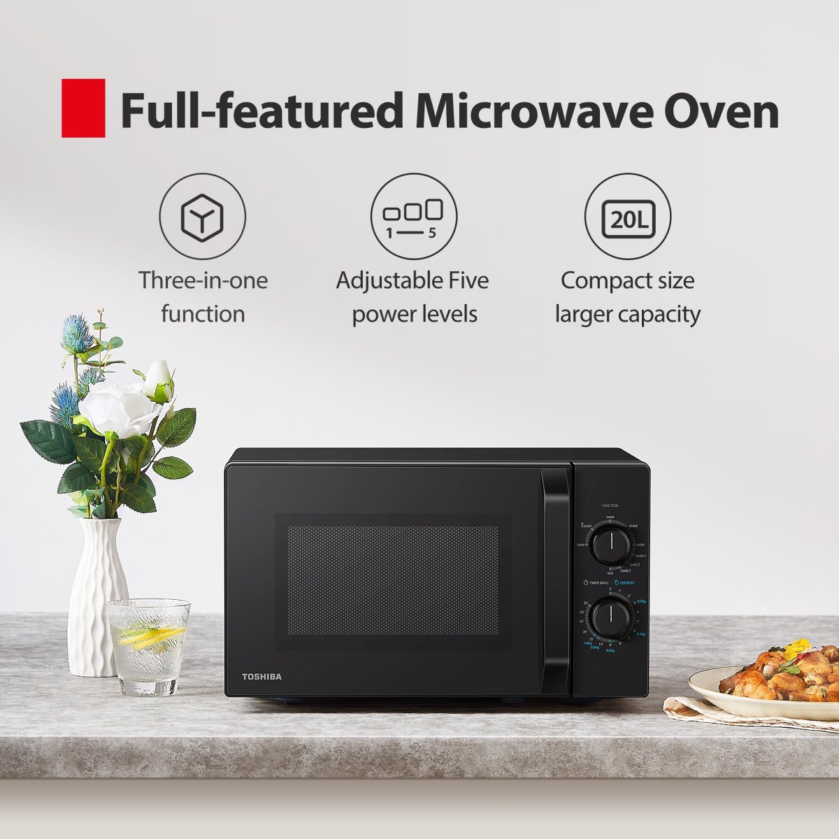 Toshiba MW2-MG20PBK mikroovn, 20 L., sort